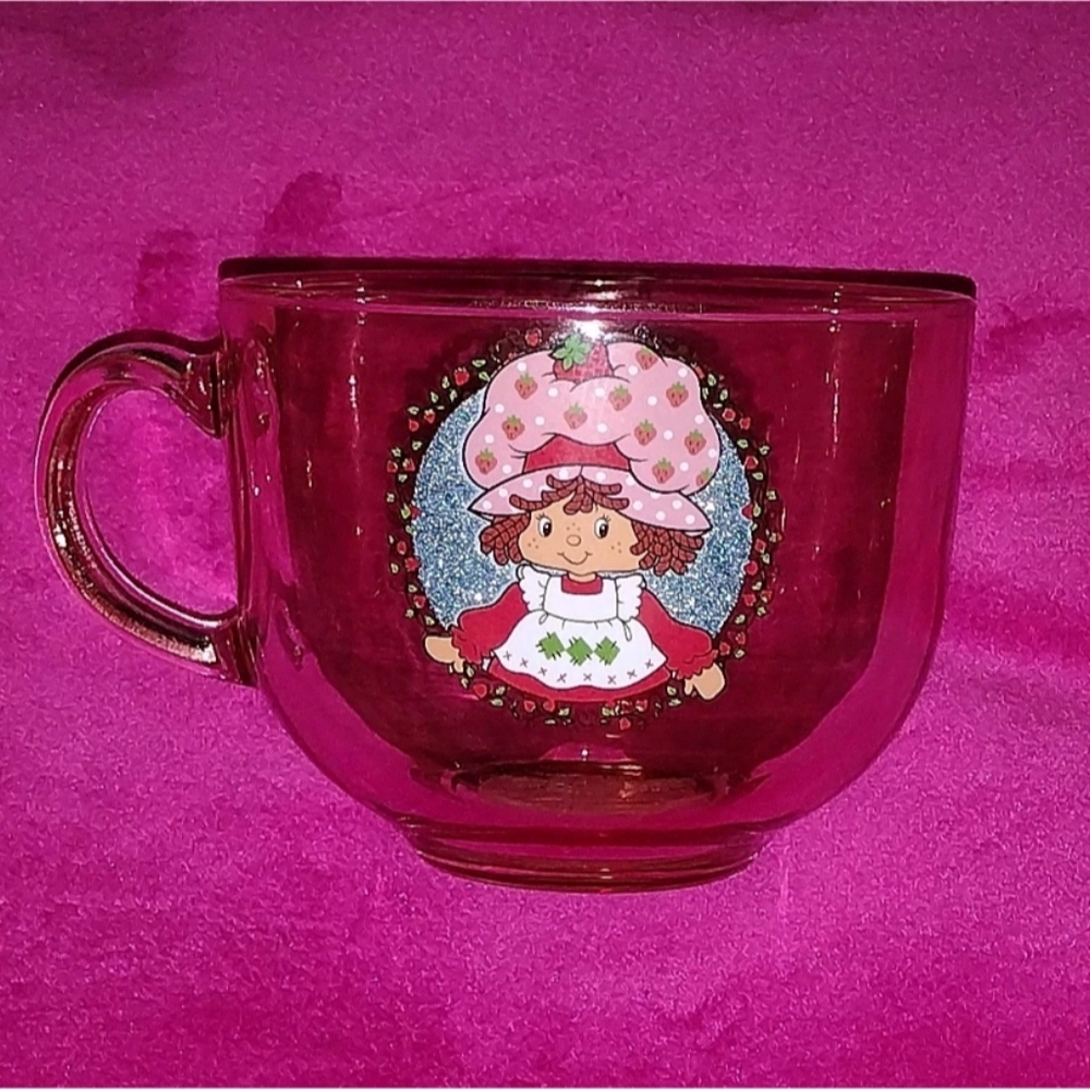 Strawberry Shortcake Pink Glass Coffee Mug Tea Cup - Brand New